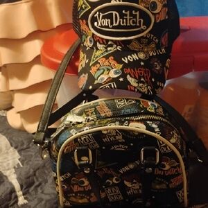 Von Dutch Black and Colorful Graphic Belt Bag